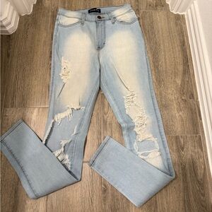 Fashion Nova Light Blue Ripped Skinny Jeans Size 7 (W27)